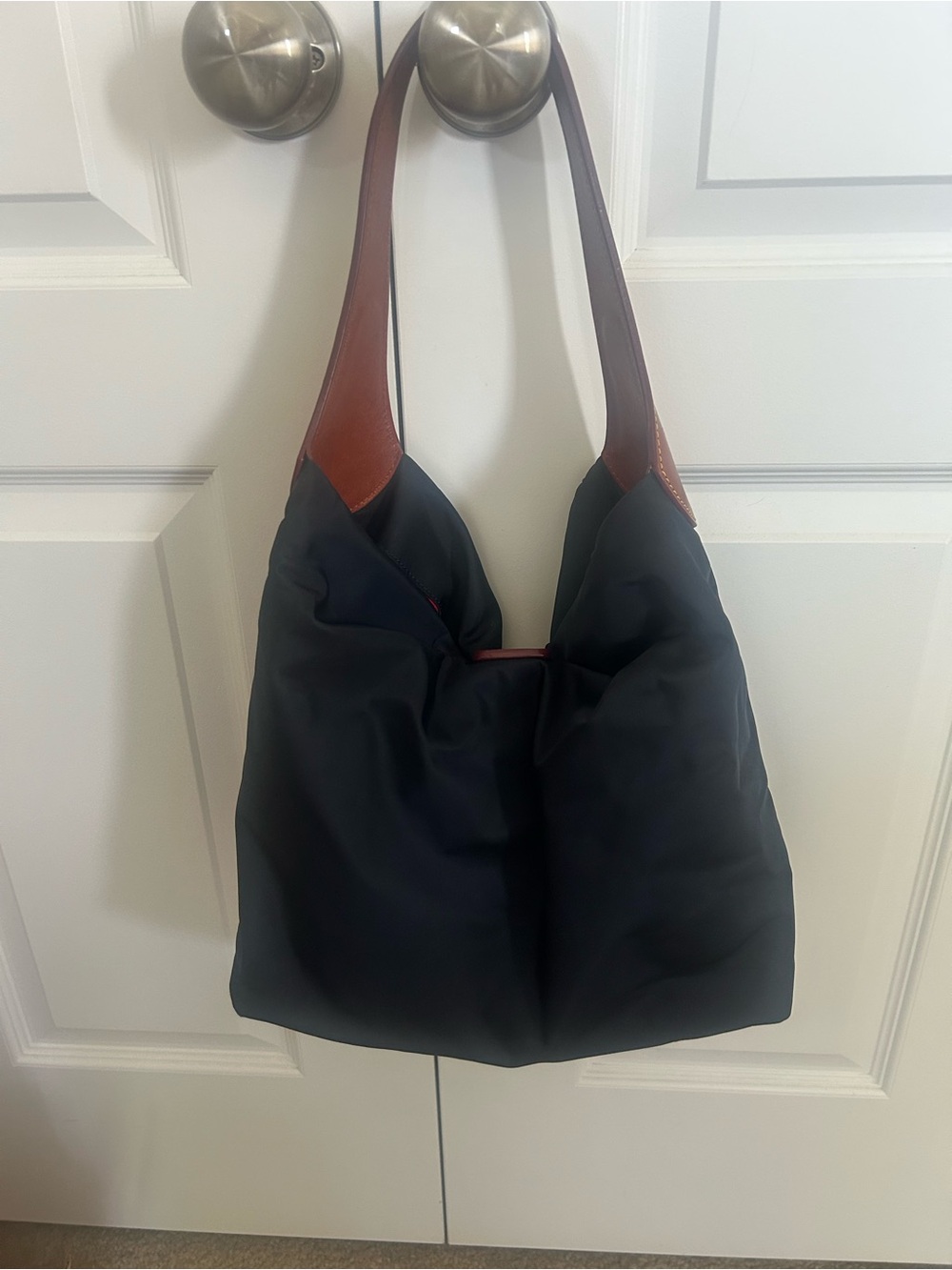 Dooney & Bourke Navy Nylon Shoulder Bag with Brown Leather Trim - Picture 3 of 10